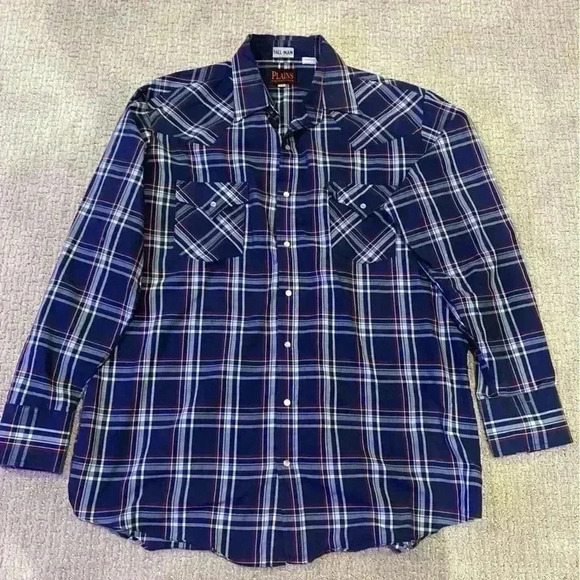 Plains Western Wear button shirt Size LT missing one snap - Picture 1 of 4